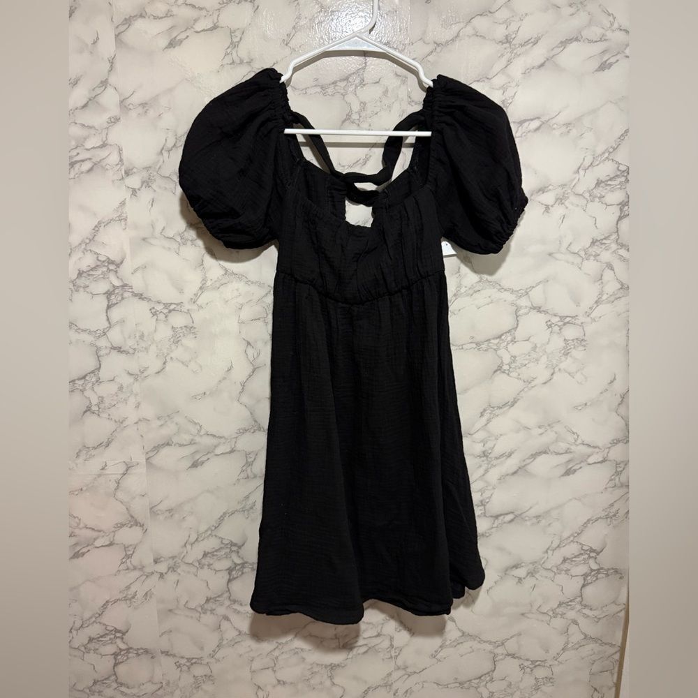 Princess Polly Black Puff Sleeve Mini Sundress Size 2